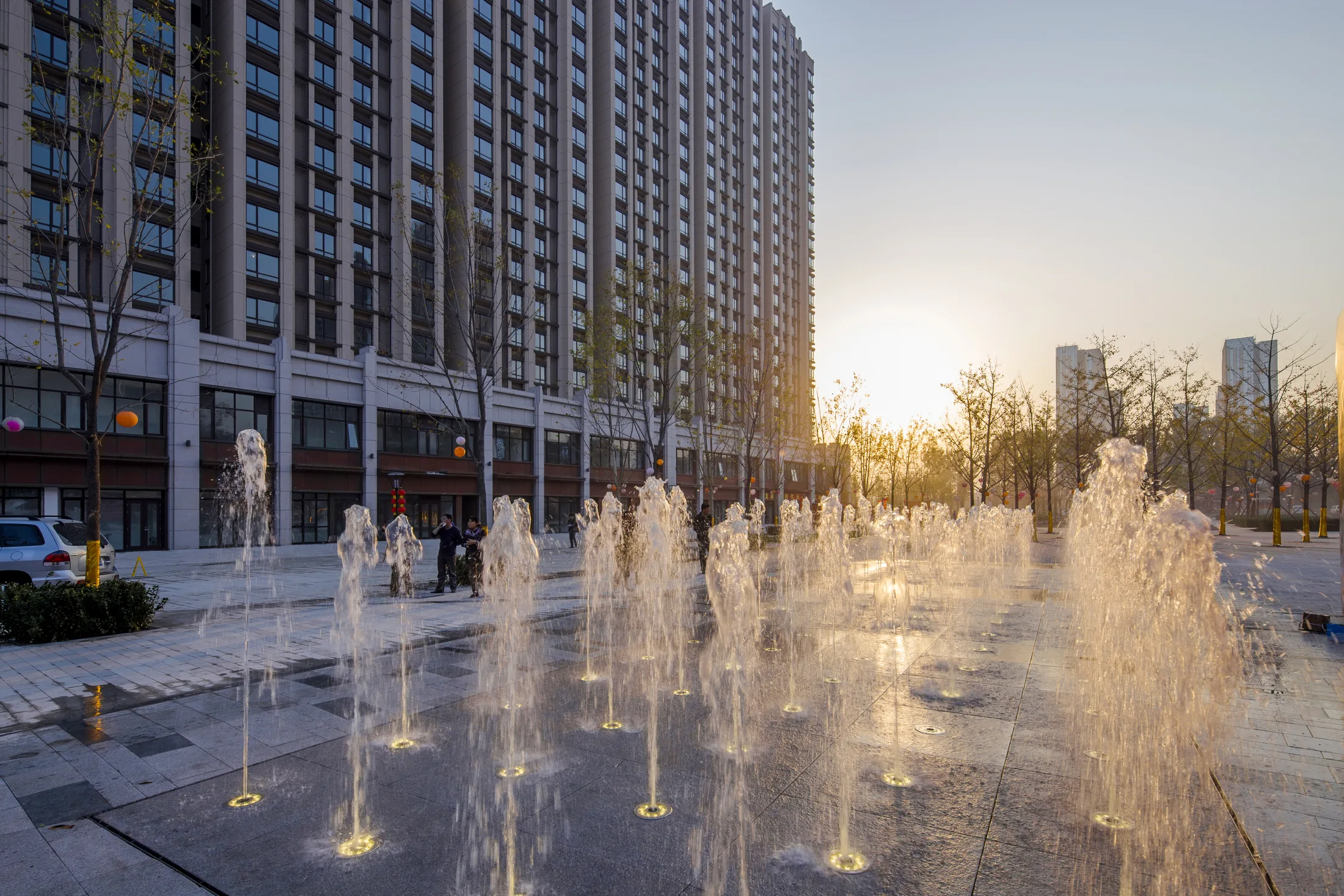 Evening fountain plaza at LongFor Daxing Paradise Walk