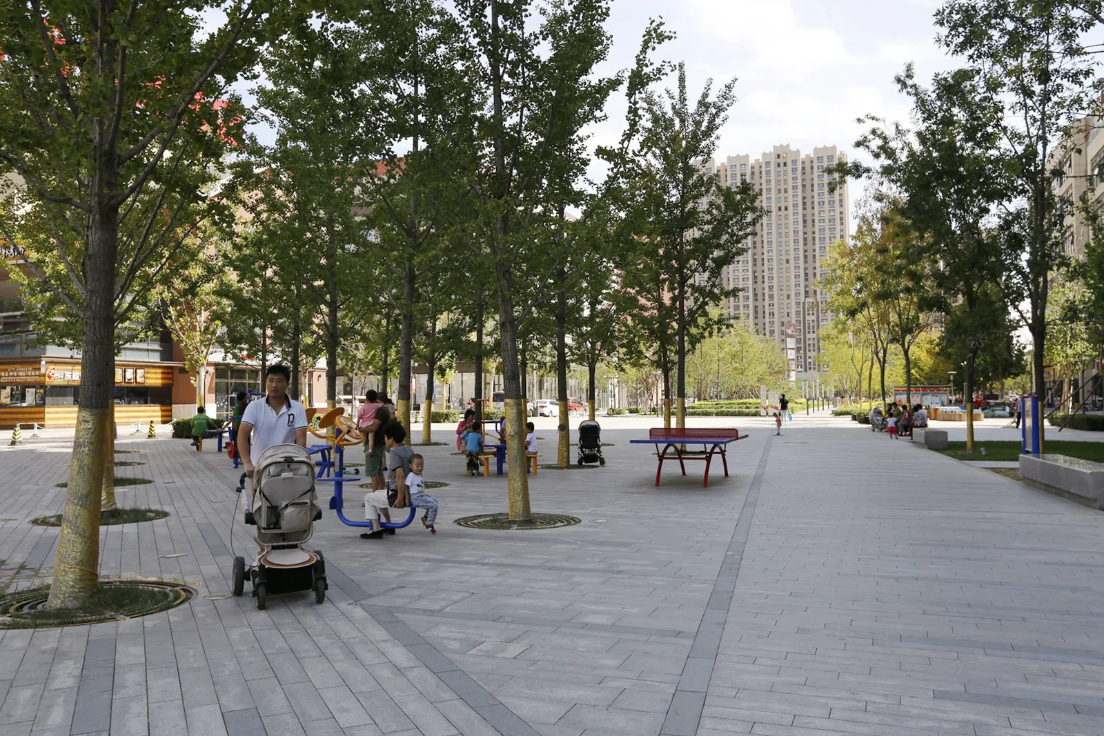 Shaded public plaza at LongFor Daxing Paradise Walk