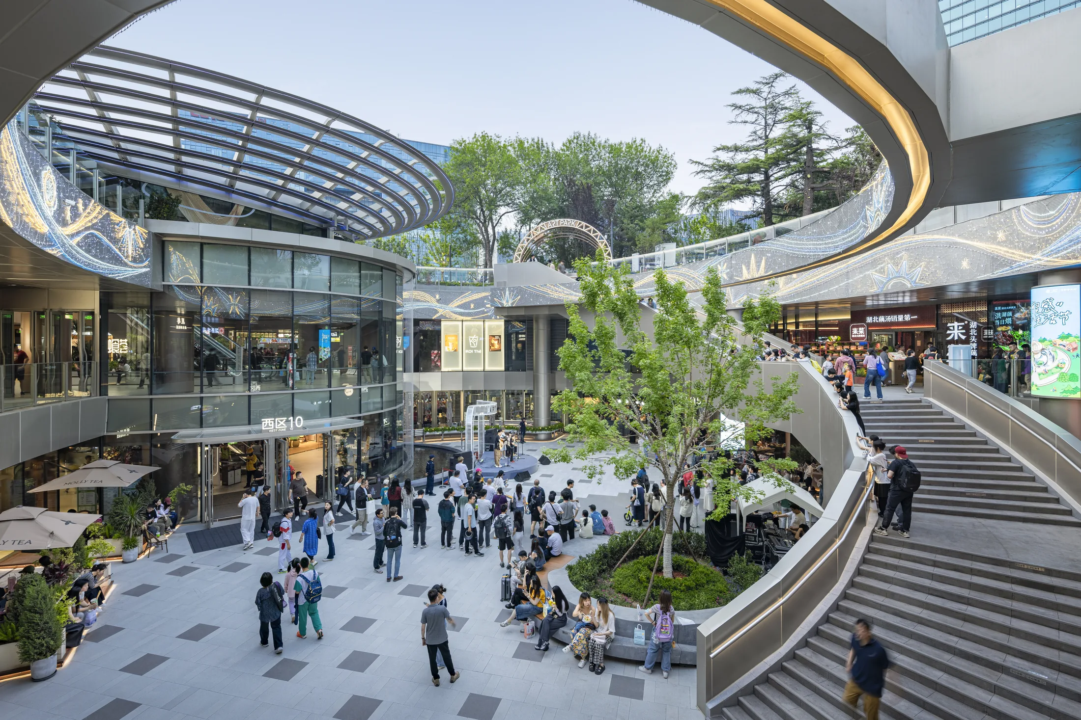 Interior view of the sunken plaza at Beijing Zhongguancun West