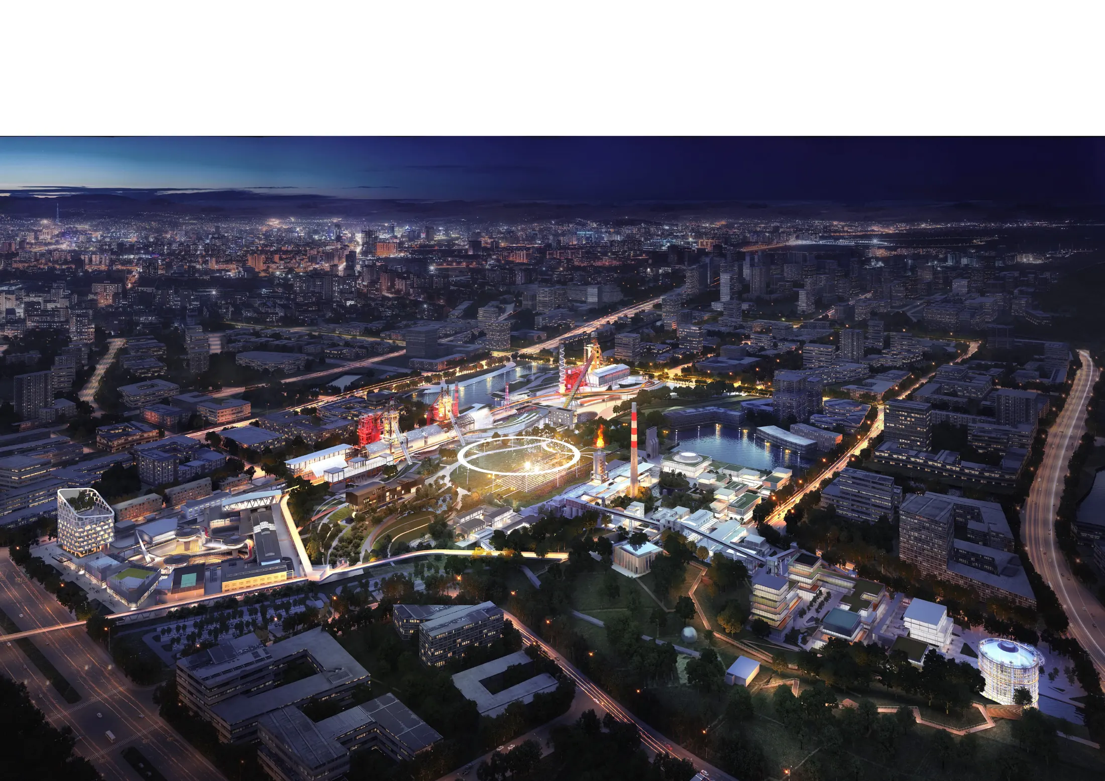 Night aerial view of Hanggang Industrial Heritage Park