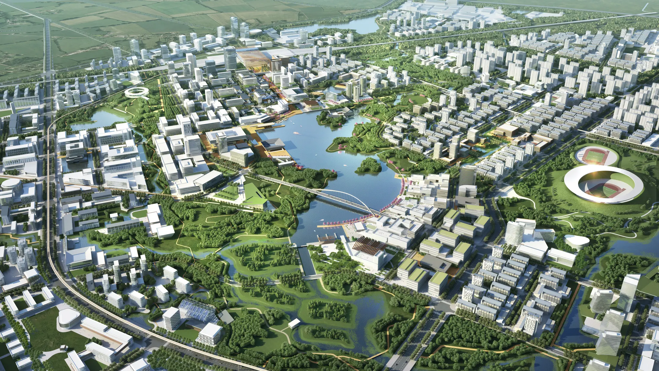 Urban waterfront concept for Quzhou High Speed Railway New Town
