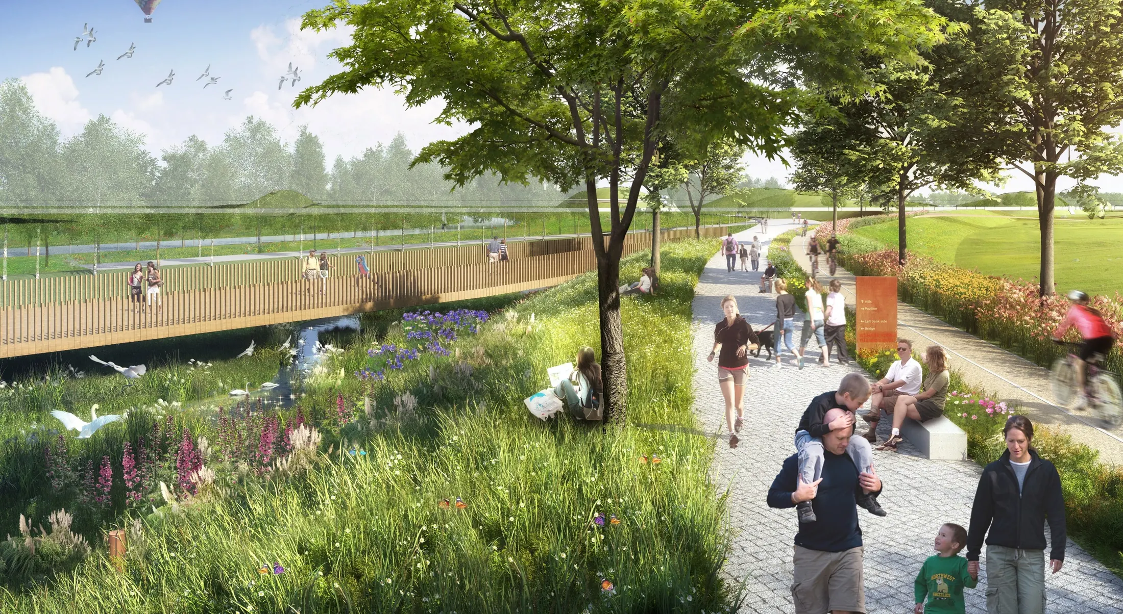 Boardwalk in Xiong'an ecological levee concept