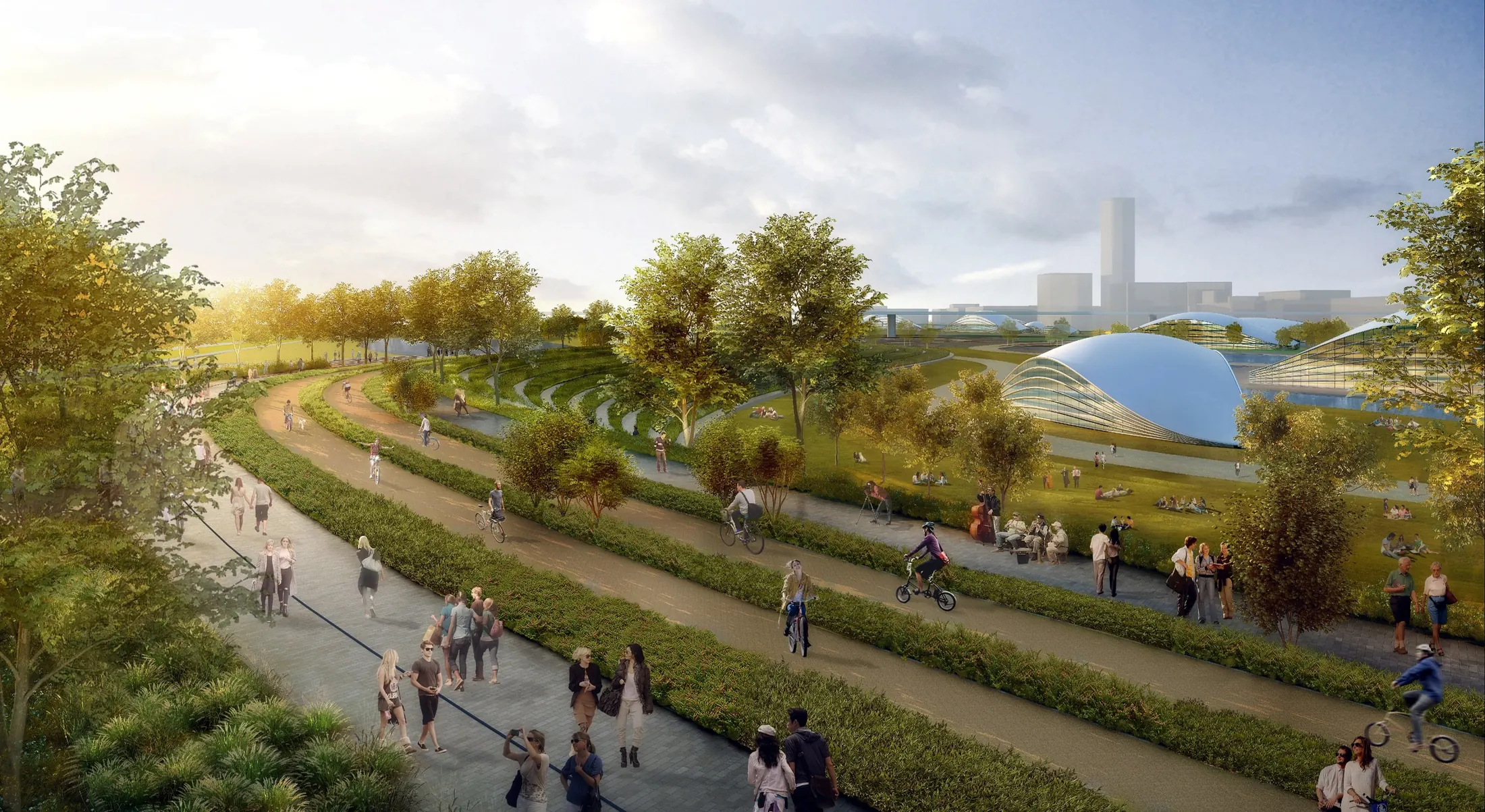 Public route in Xiong'an ecological levee concept