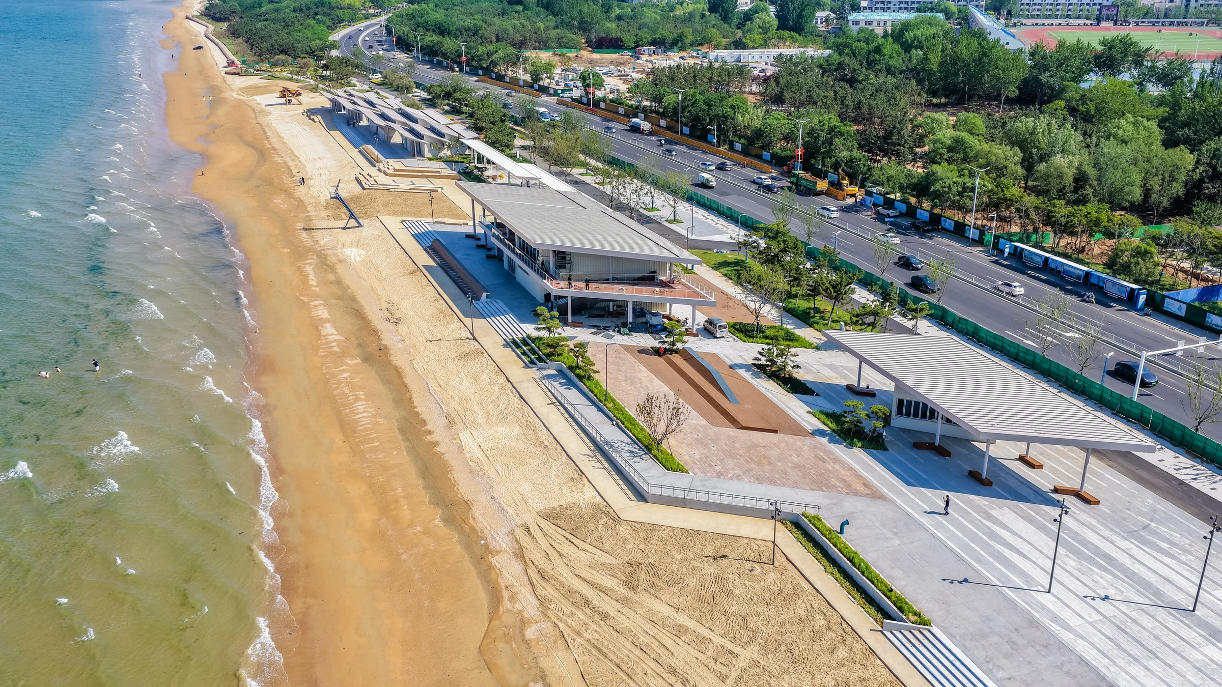 Beachfront aerial view at Yantai Coastal Line Demo Area