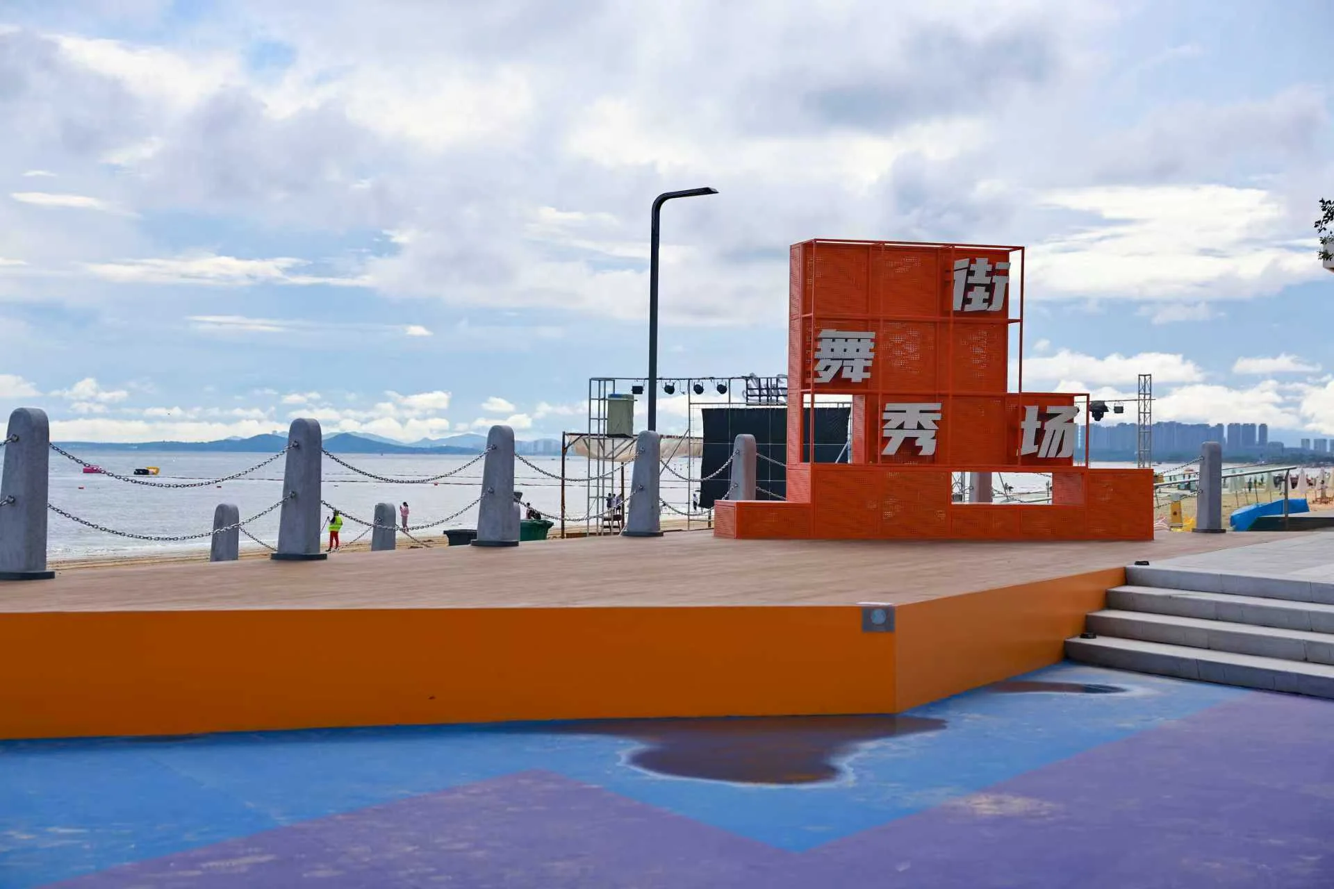 Orange beachfront platform at Yantai Coastal Line Demo Area