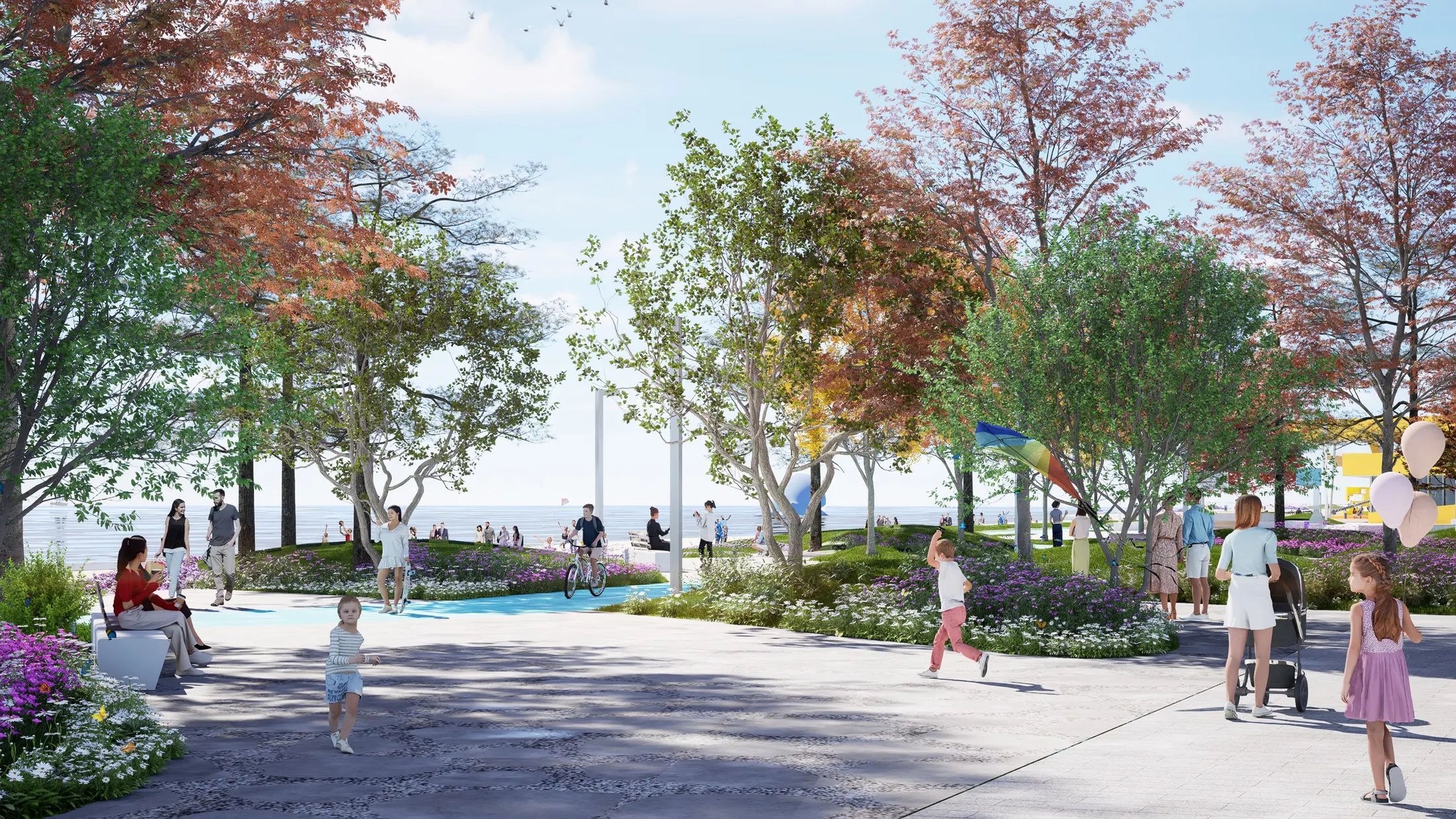 Shaded promenade at Yantai Coastal Line Demo Area