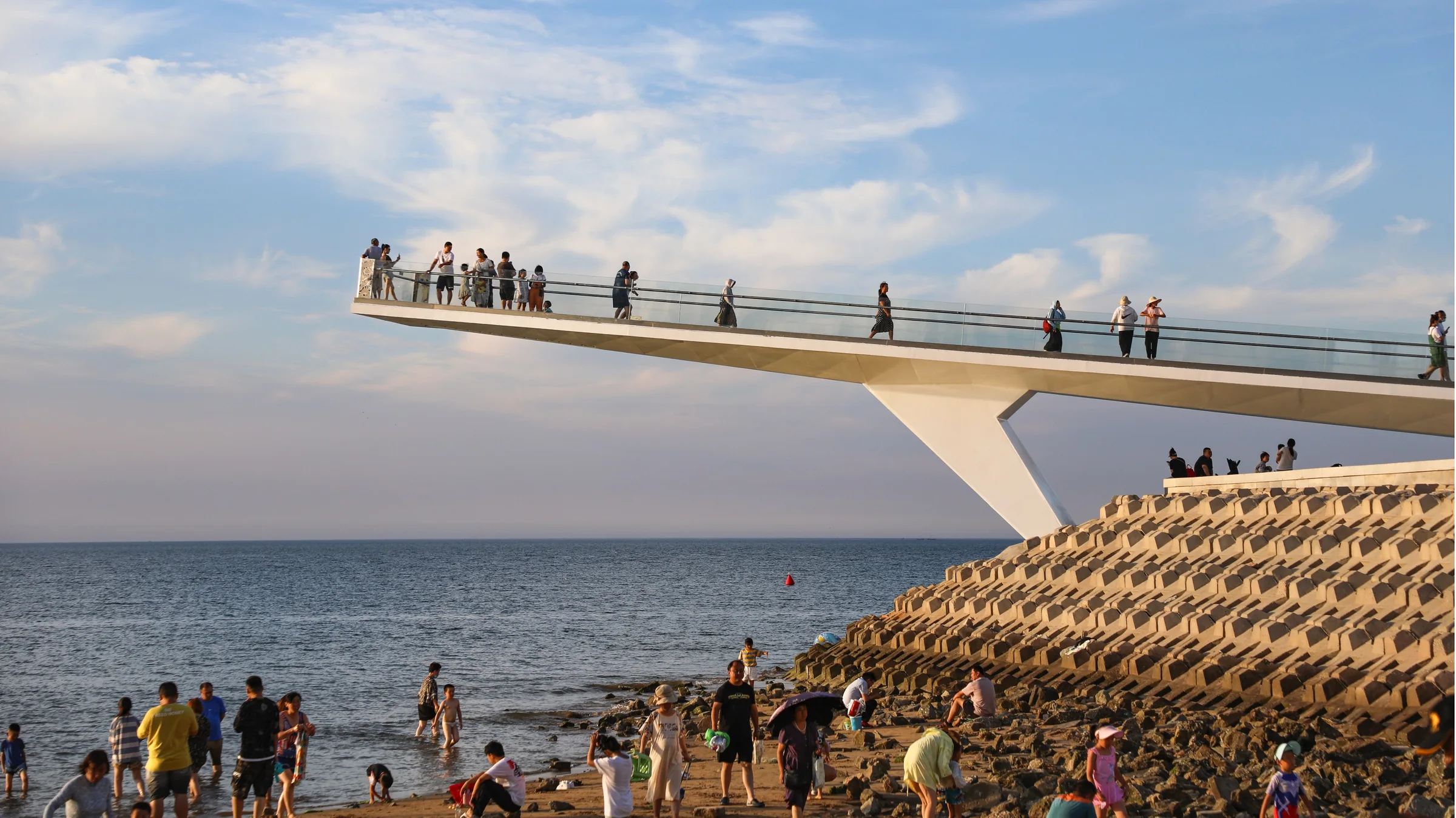 Sunset pier at Yantai Golden Beach Housha Plaza