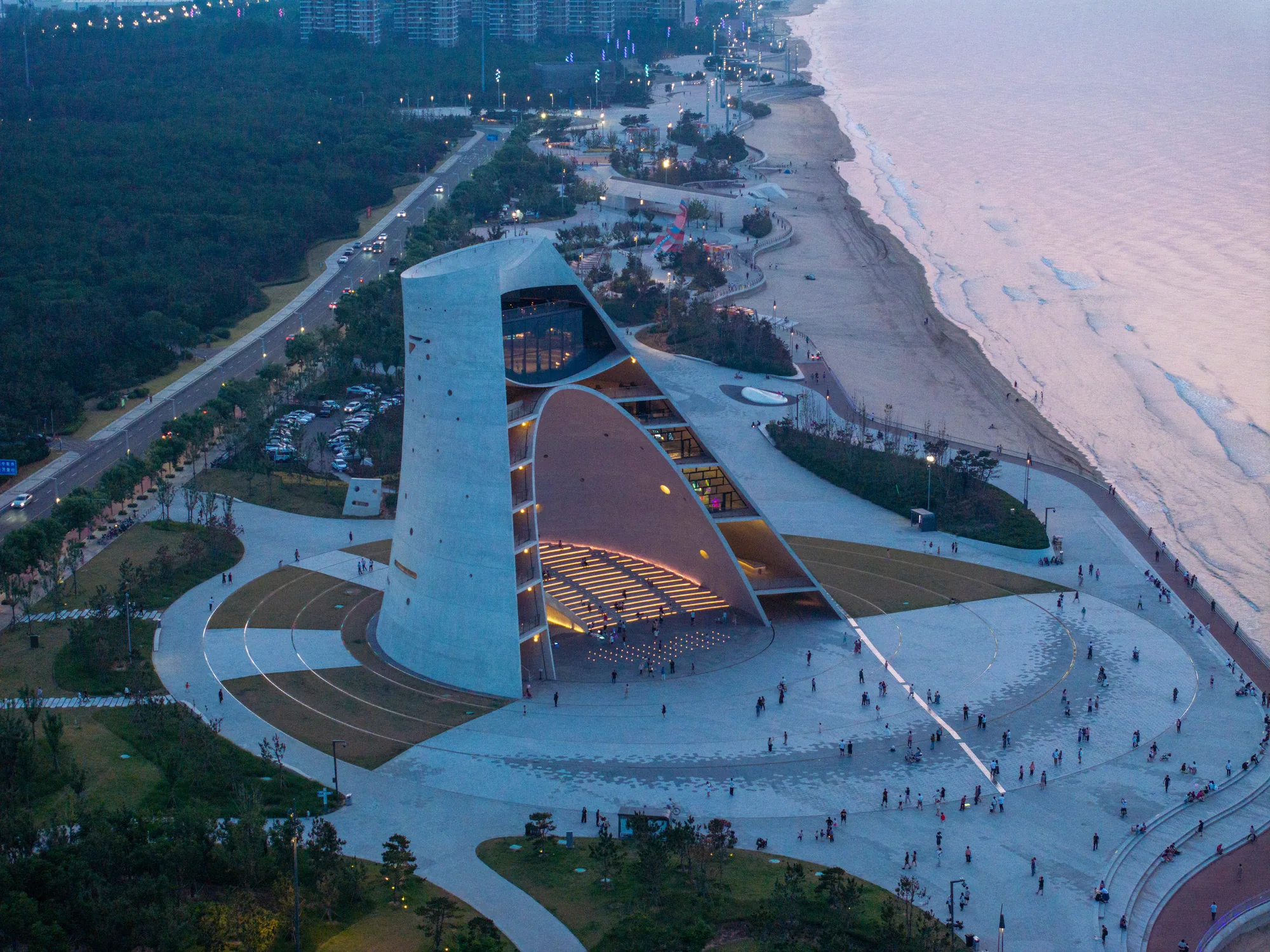 Aerial view of Yantai Golden Beach waterfront