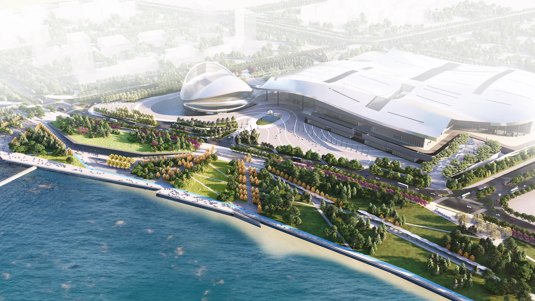 Waterfront landscape beside Yantai International Convention Center