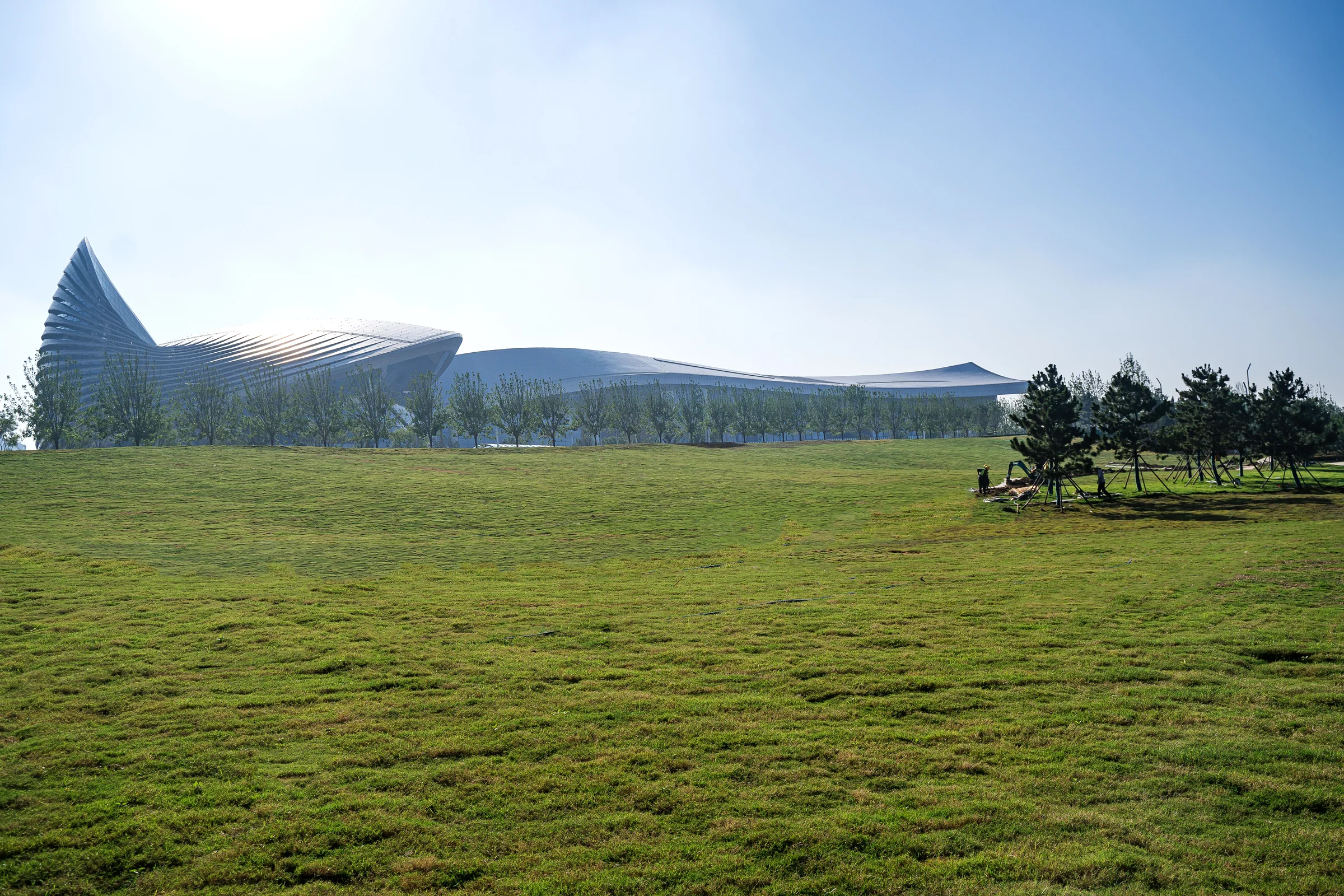Lawn and convention center at Yantai International Convention Center Coastal Park